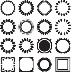 Fototapeta premium Collection of sixteen black graphic design elements and frames on white background abstract circle