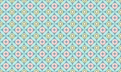 Retro Geometric Seamless Pattern with Pastel Circles and Diamonds &ndash; Vintage Abstract Vector Background for Fabric and Wallpaper