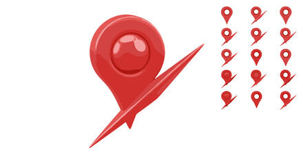 Set of 3D red map pins and location markers, isolated on a black background, showcasing different angles and styles of the iconic navigation symbol, perfect for travel, navigation, and location-based