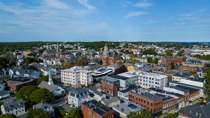 Fototapeta premium Aerial view of historic Gloucester Massachusetts in the early fall 