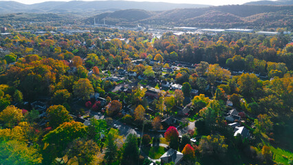 view of fall leaf change in small town