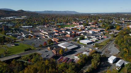 View of historic Waynesboro Virginia from drone