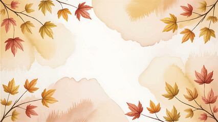 Autumn Watercolor Maple Leaf Frame Background, Hand-Painted Fall Foliage Corner Border, Soft Abstract Seasonal Watercolor Background, Warm Autumn Maple Leaves Design Template