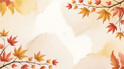 Vibrant Watercolor Fall Maple Leaves seamless background, Abstract Autumn Foliage Wedding Invitation Card Template, Hand-Painted Orange and Gold Textured Background Design, Seasonal Vector Art