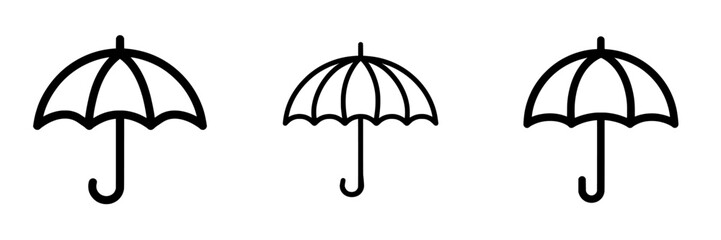 The umbrella icon represents a modern flat design, also symbolizing a logo, and is recognized as a protection parasol symbol, associated with rain and weather signs, as well as a water protection