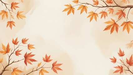 watercolor autumn maple leaves background, fall foliage botanical frame vector illustration, abstract seasonal watercolor texture with maple leaves, warm autumn nature background for cards and design