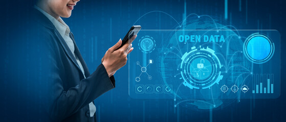The concept of open data for public information and government transparency. A dashboard for accessing and sharing free open data for collaboration. Motif