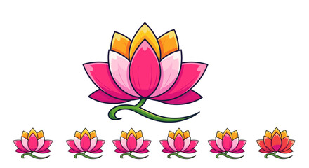 Vibrant Pink and Yellow Lotus Flowers Collection, Symbolizing Purity, Enlightenment, and Rebirth, Perfect for Spiritual, Wellness, and Nature-Themed Designs, Isolated on Black Background