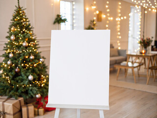 Christmas 16x20 Sign Mockup with Tree, Lights and Gifts