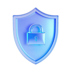 3d Blue Shield with Padlock