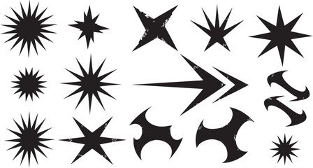 Collection of abstract black starbursts and graphic elements on a white background