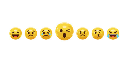 A vibrant collection of diverse emoji faces showcasing a spectrum of human emotions, from joy and laughter to sadness and anger, presented against a stark black background for maximum visual impact