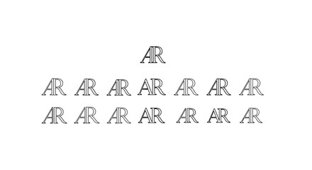 A striking visual composition featuring the letters 'AR' repeated in a hierarchical pattern against a deep black background, creating a sense of depth and modern elegance. The stylized typography