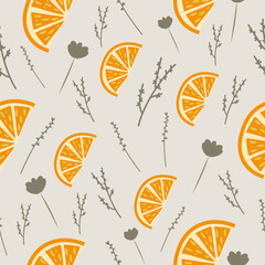 Neutral beige orange slice seamless pattern in minimalist style