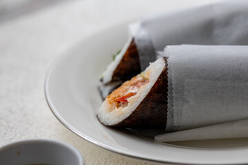 Close-Up of Sushi Burrito in Presentation