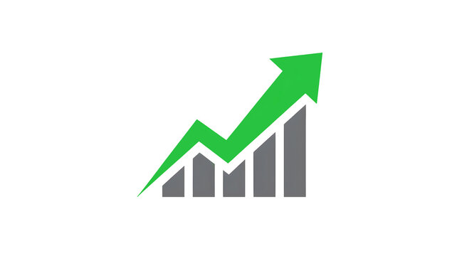 Green upward trending arrow graph showing financial growth and positive economic progress isolated on transparent background