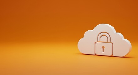 Secure cloud storage concept with 3d white padlock icon on vibrant orange background