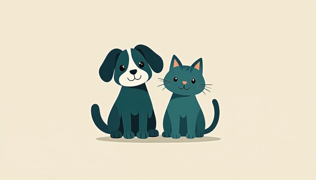 Cute dog and cat cartoon icon. Pets are friends logo concept. Puppy kitten animal visual graphic. Design for vet clinic or pet shop company business.