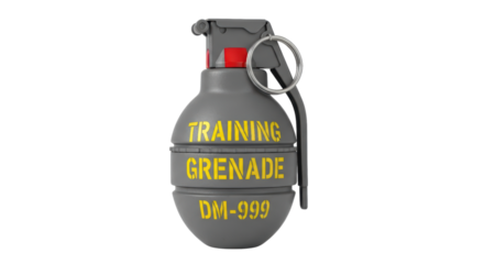 Realistic training grenade dm-999 with pin and safety lever on transparent background