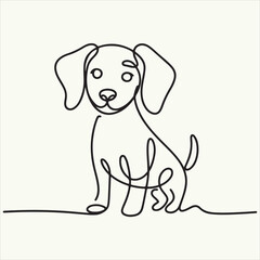Minimalist one line drawing of a cute sitting dog. Continuous line art vector illustration for a modern logo or pet design v30