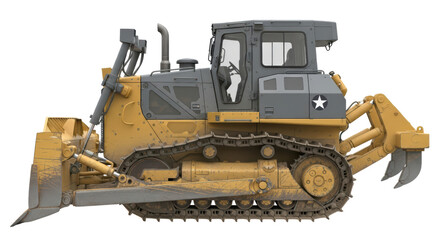 Fototapeta premium Heavy duty bulldozer with turbine blade and double ripper on transparent background