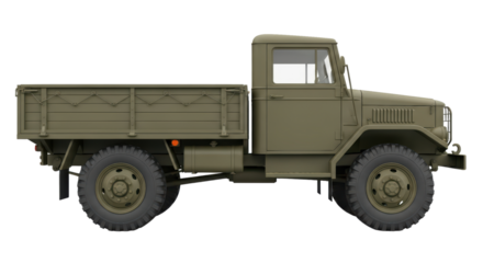 Vintage military truck side view on transparent background