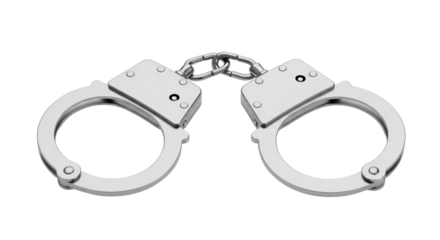 Silver metal handcuffs on transparent background for security and law enforcement design