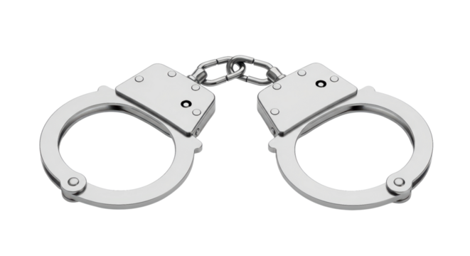 Silver metal handcuffs on transparent background for security and law enforcement design