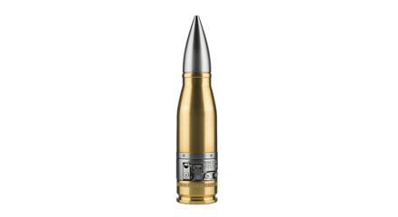 Naklejka premium Golden bullet with silver tip and detailed engravings on transparent background
