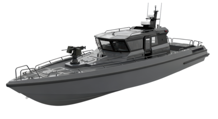 Modern tactical patrol boat with mounted weapon