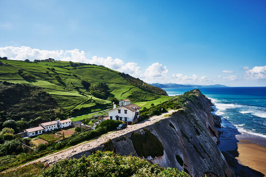 The Flysch cliffs and coastline of the town of Zumaia, Basque Country, northern Spain, Europe 
