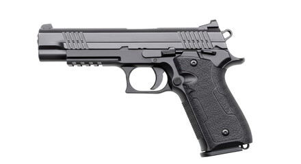 Detailed black handgun on transparent background
