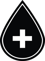 Fototapeta premium Black and White Medical Drop Icon: Healthcare Symbol for Blood Donation and Clinic Imagery, Clean and Minimalist Treatment Logo Vector Graphic