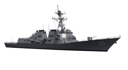 Modern navy destroyer ship isolated on transparent background