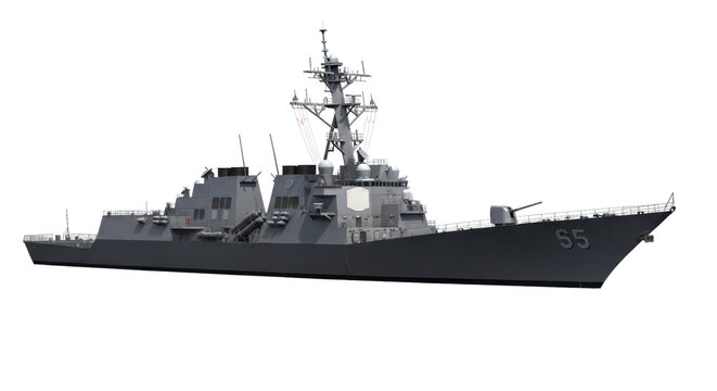 Modern navy destroyer ship isolated on transparent background