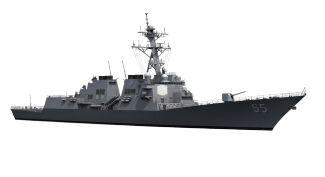 Modern navy destroyer ship isolated on transparent background