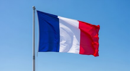 Waving french flag against clear blue sky