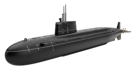 Black modern submarine with antenna on transparent background
