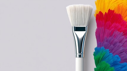 Paintbrush with soft bristles positioned beside vibrant color swatches in a spectrum of hues, showcasing artistic creativity and inspiration for design projects and visual expression in art