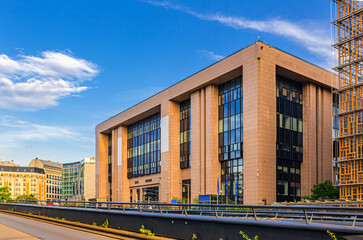 Justus Lipsius building on Rue de la Loi Wetstraat Law Street in European Quarter of Brussels city, Brussels-Capital Region, Belgium
