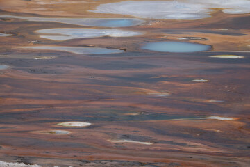 Closeup of geyserite and water in the Porcelain Basin, Yellowstone National Park