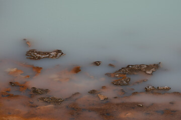 Closeup of geyserite and water in the Porcelain Basin, Yellowstone National Park