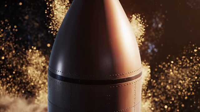 Rocket engine ignites during spacecraft launch with intense flames and exhaust. Powerful propulsion system generates thrust for liftoff mission. Space exploration, aerospace engineering