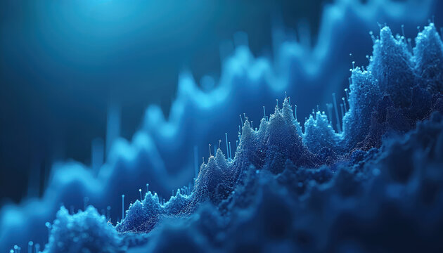 Abstract digital wave pattern representing market fluctuations and financial data. Intense blue tones convey volatility and growth trends. Suitable for business, finance, technology themes. - Powered by Adobe