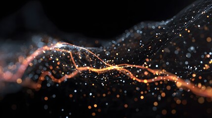 abstract particles with selective focus and bokeh effect. abstract digital particles. Futuristic wave with connecting dots and lines. Network connection structure. Big data visualization