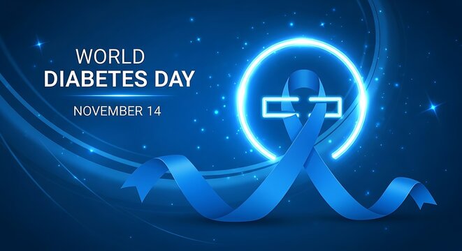 World diabetes day awareness ribbon campaign november healthcare medical blue background illustration -world diabetes day