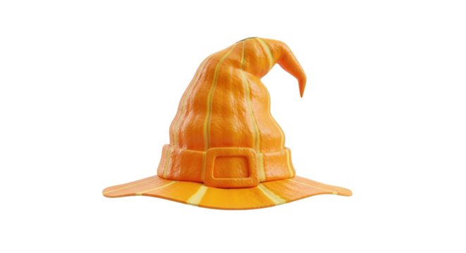Orange pumpkin textured witch hat in a whimsical design  