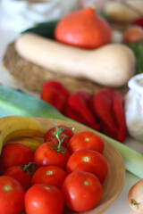 Collection of healthy fruits, vegetables and legumes on white background. Selective focus.