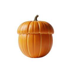 Obraz premium Orange pumpkin textured item with a stem on a white background 