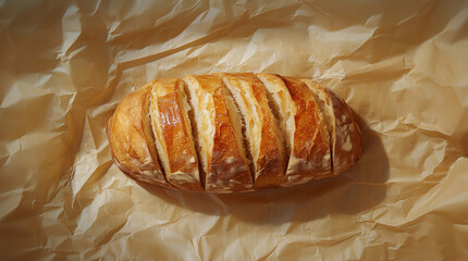 Bread loaf lying on craft safe paper, ai generated